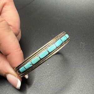 Sterling Silver Native American Turquoise Cuff Bracelet marked MP